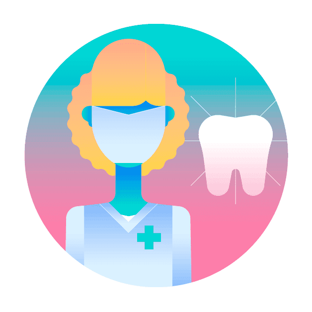 Illustration d'une dentiste qualifiÃ©e se tenant Ã  cÃ´tÃ© d'une dent